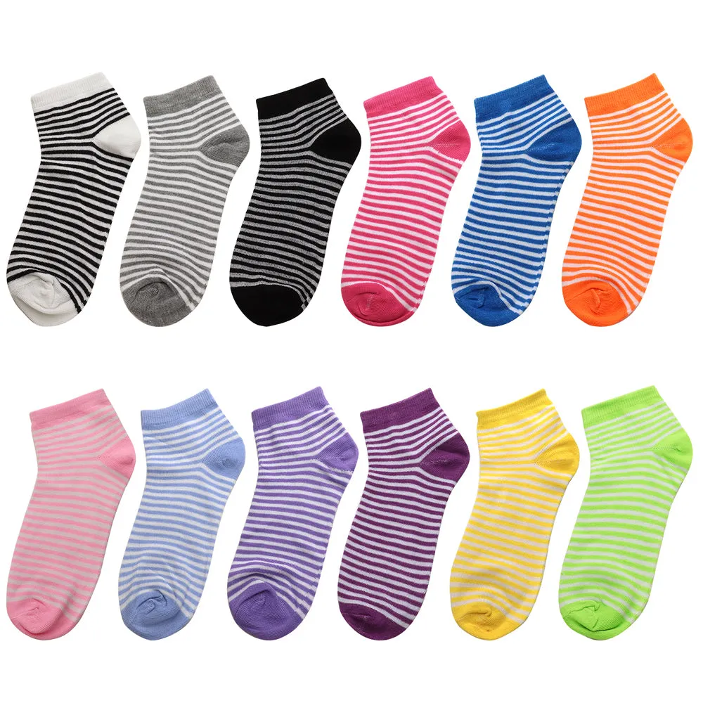 12-Pack Striped Designed Women's Ankle Socks