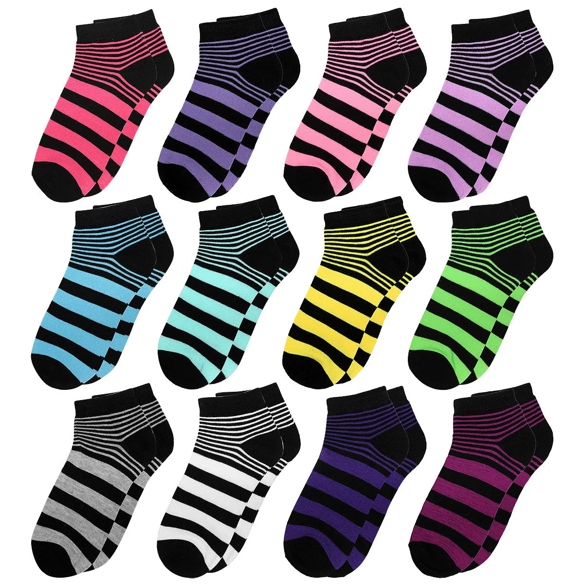 12-Pack Striped Women's Ankle Socks