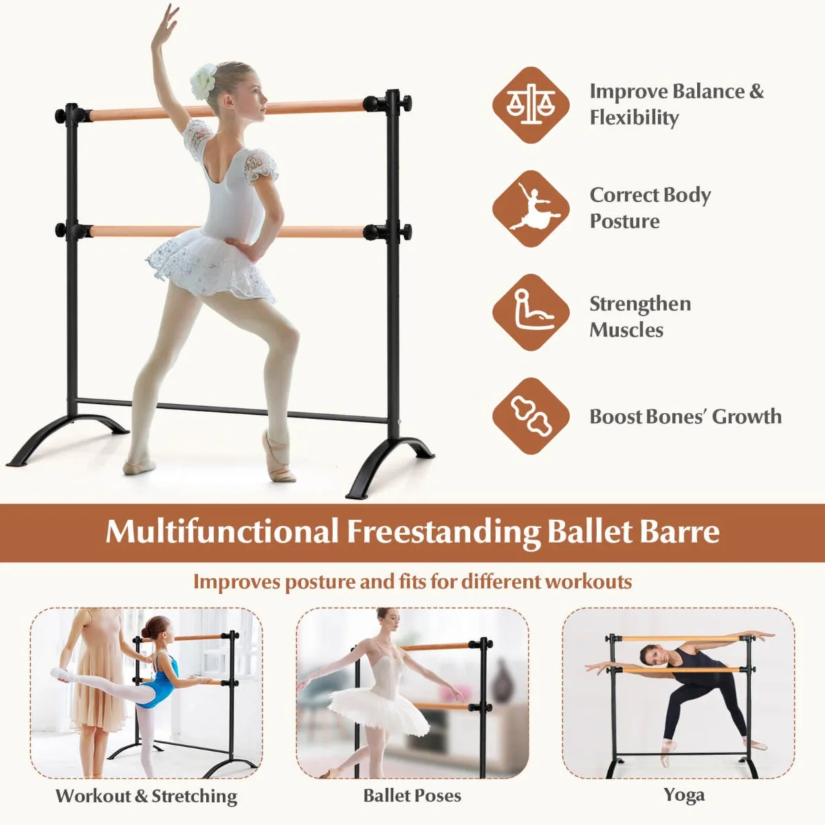 4 Feet Freestanding Ballet Barre with Height Adjustable