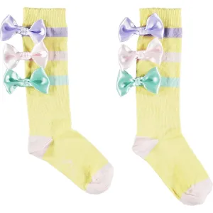 A Dee - Triple Bow Knee High Socks - Lemon