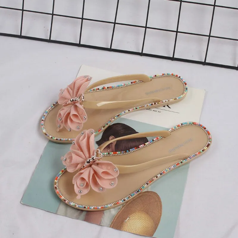 Amozae  2022 Summer Shoes Woman Fashion Colorful Diamond Butterfly Outside Wearing Seaside Ladies Flip-Flops Beach Cool Women Slippers