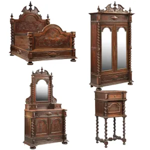 Antique Bedroom Set, Four-Piece Set, French Henri II Style, 1800s, Gorgeous!