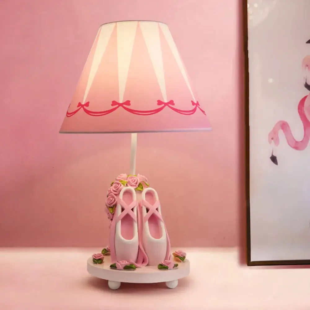 Bailey - Ballet Ballet Shoes Girl's Bedside Night Lamp Resin 1 Head Kids Style Table Light with Cone Shade in Pink