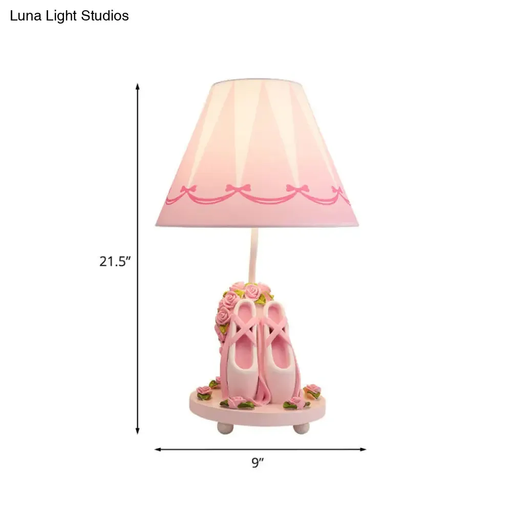 Bailey - Ballet Ballet Shoes Girl's Bedside Night Lamp Resin 1 Head Kids Style Table Light with Cone Shade in Pink