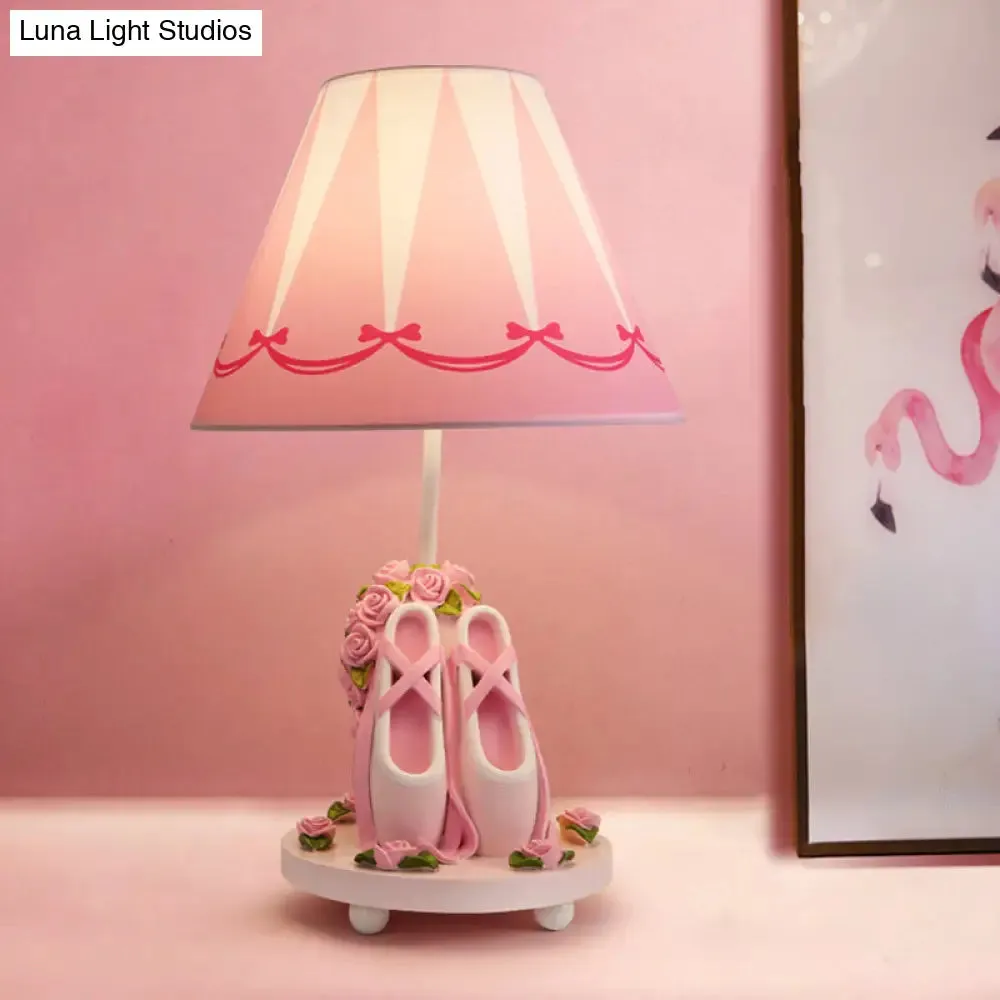 Bailey - Ballet Ballet Shoes Girl's Bedside Night Lamp Resin 1 Head Kids Style Table Light with Cone Shade in Pink