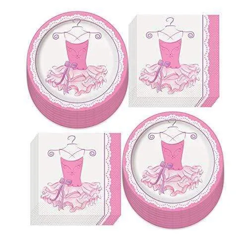 Ballerina Party Supplies - Pink Ballerina Ballet Dancer Paper Dinner Plates and Luncheon Napkins (Serves 16)