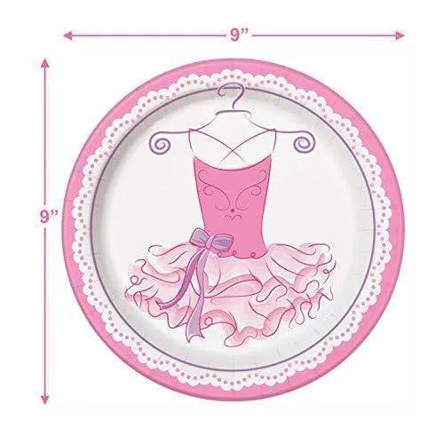 Ballerina Party Supplies - Pink Ballerina Ballet Dancer Paper Dinner Plates and Luncheon Napkins (Serves 16)