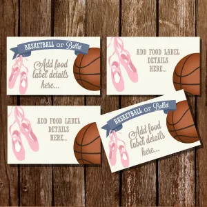 Basketball or Ballet Gender Reveal Food Label Tent Cards | Ball Or Ballet