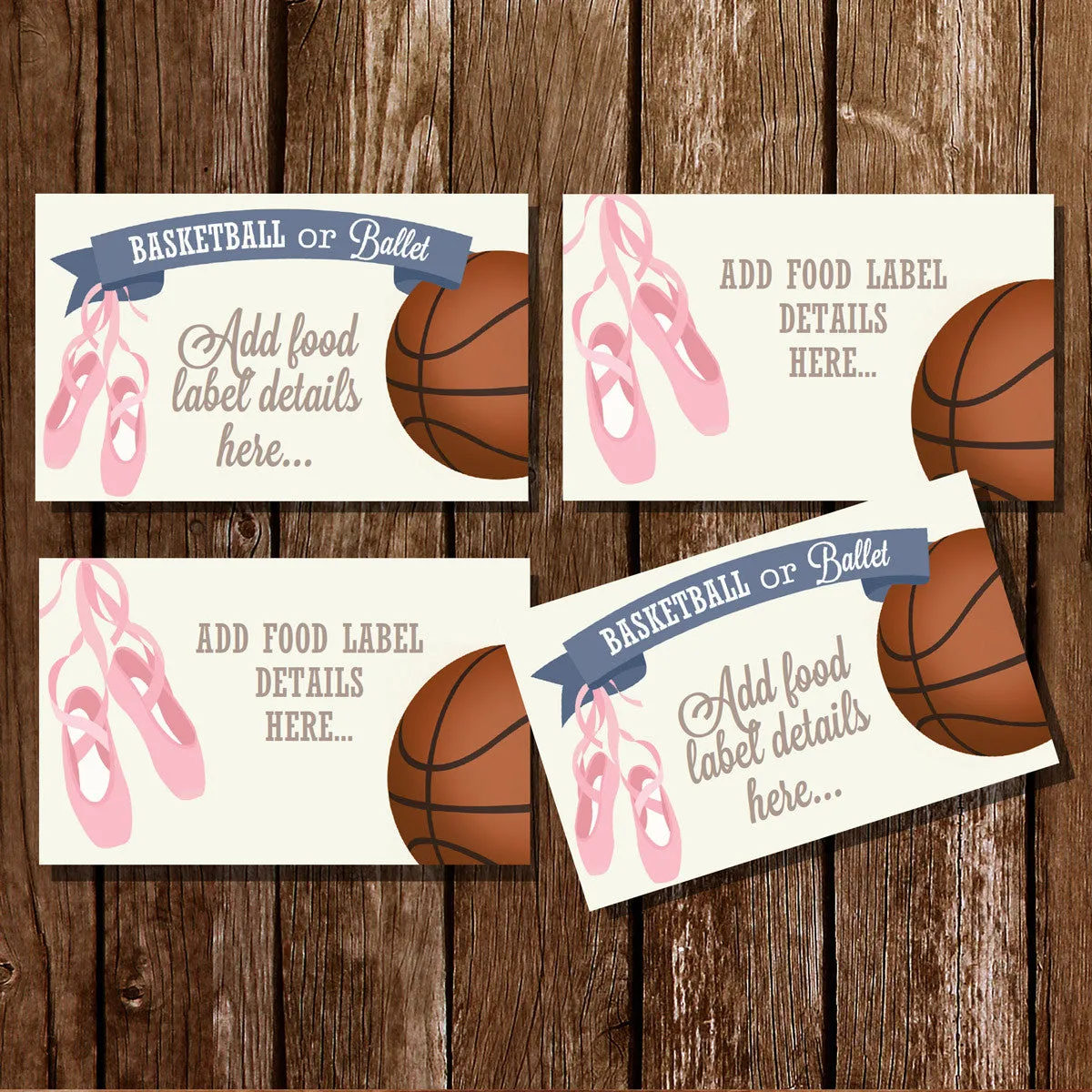 Basketball or Ballet Gender Reveal Food Label Tent Cards | Ball Or Ballet