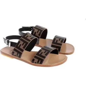 Beige Leather FF Logo Sandals