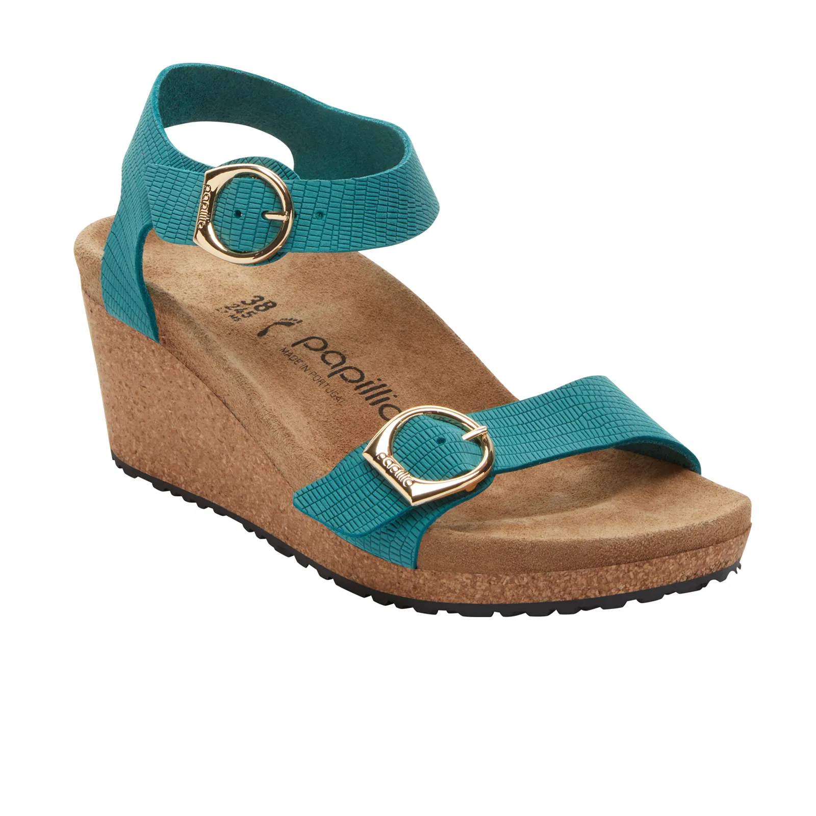 Birkenstock Soley Wedge Sandal (Women) - Embossed Biscay Bay Nubuck