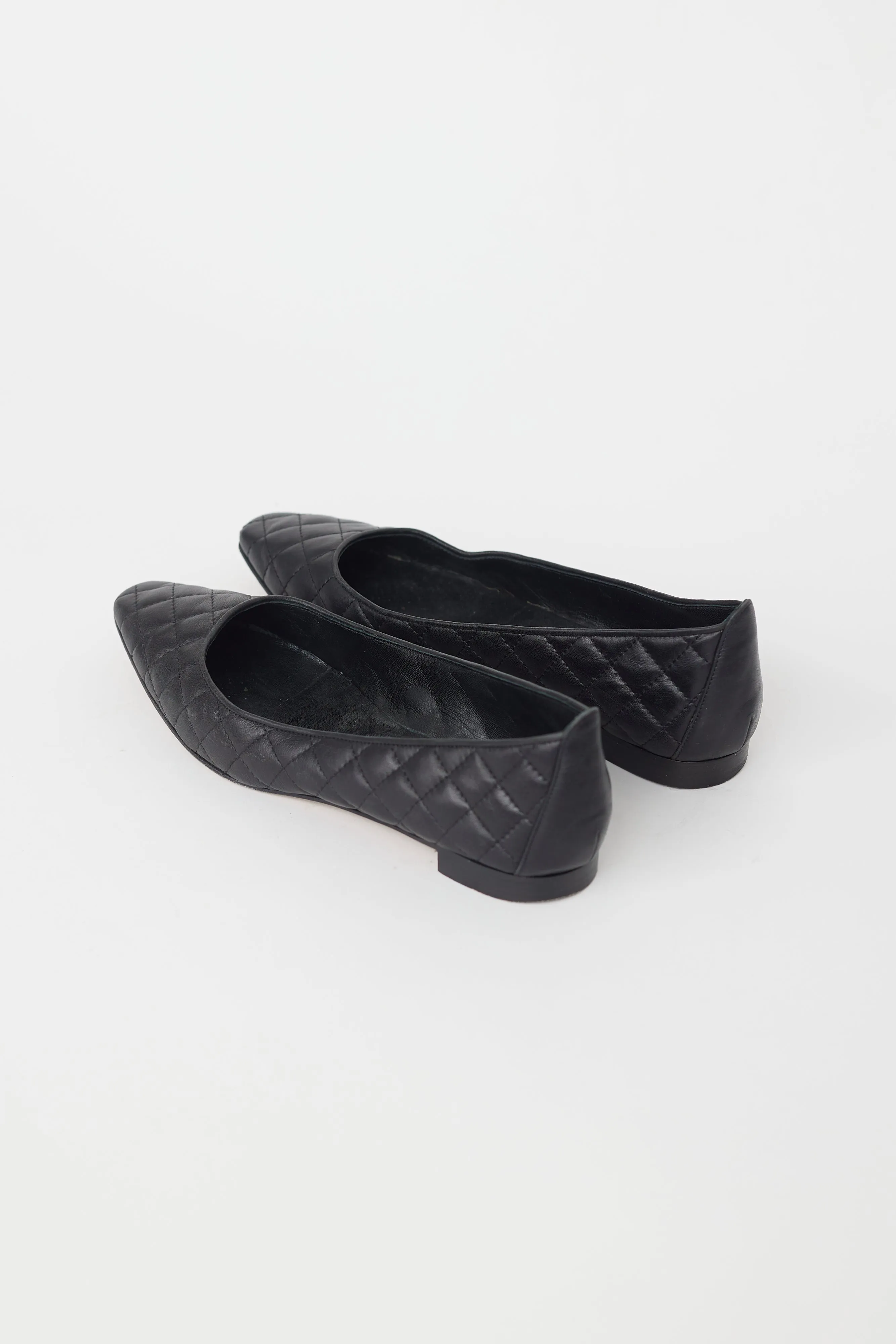 Black Quilted Leather Ballet Flat