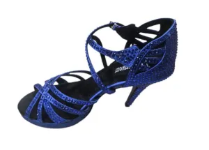 Blue Satin Rhinestone Samba Salsa Platform Dance Shoes