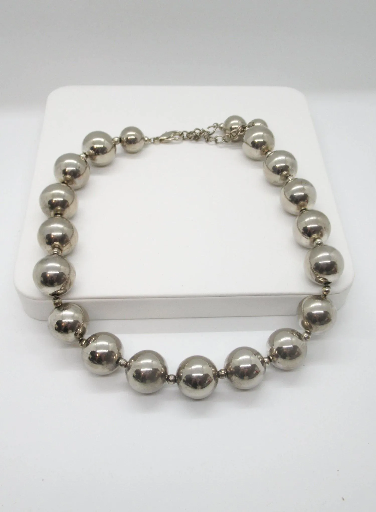 Bold Silver Bead Necklace and Earrings Set