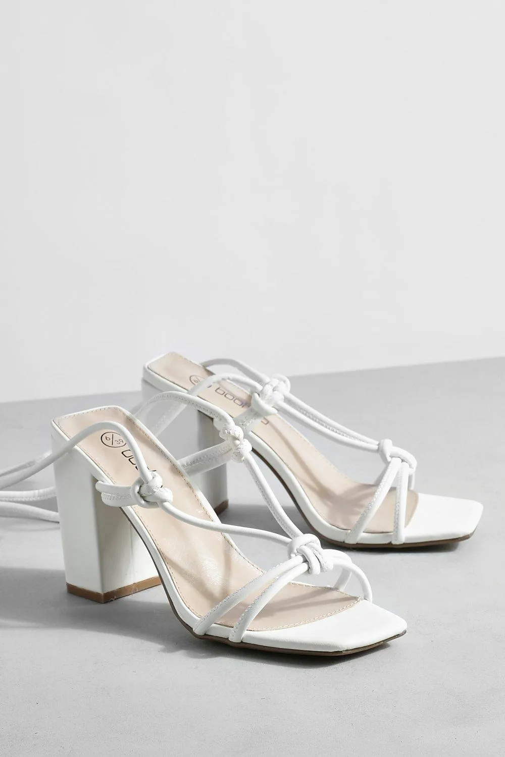 Boohoo Knotted Strap Block Heel Shoes, White