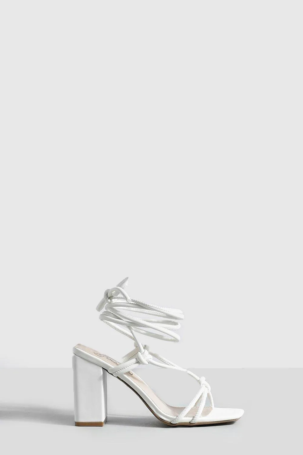 Boohoo Knotted Strap Block Heel Shoes, White