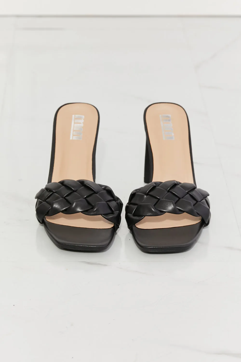 Braided Block Heel Sandals in Black