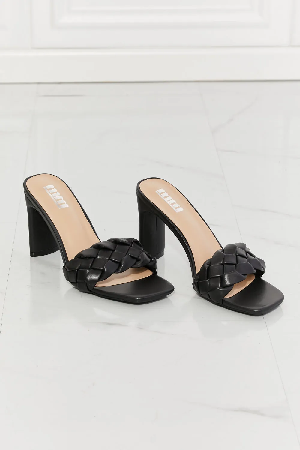 Braided Block Heel Sandals in Black