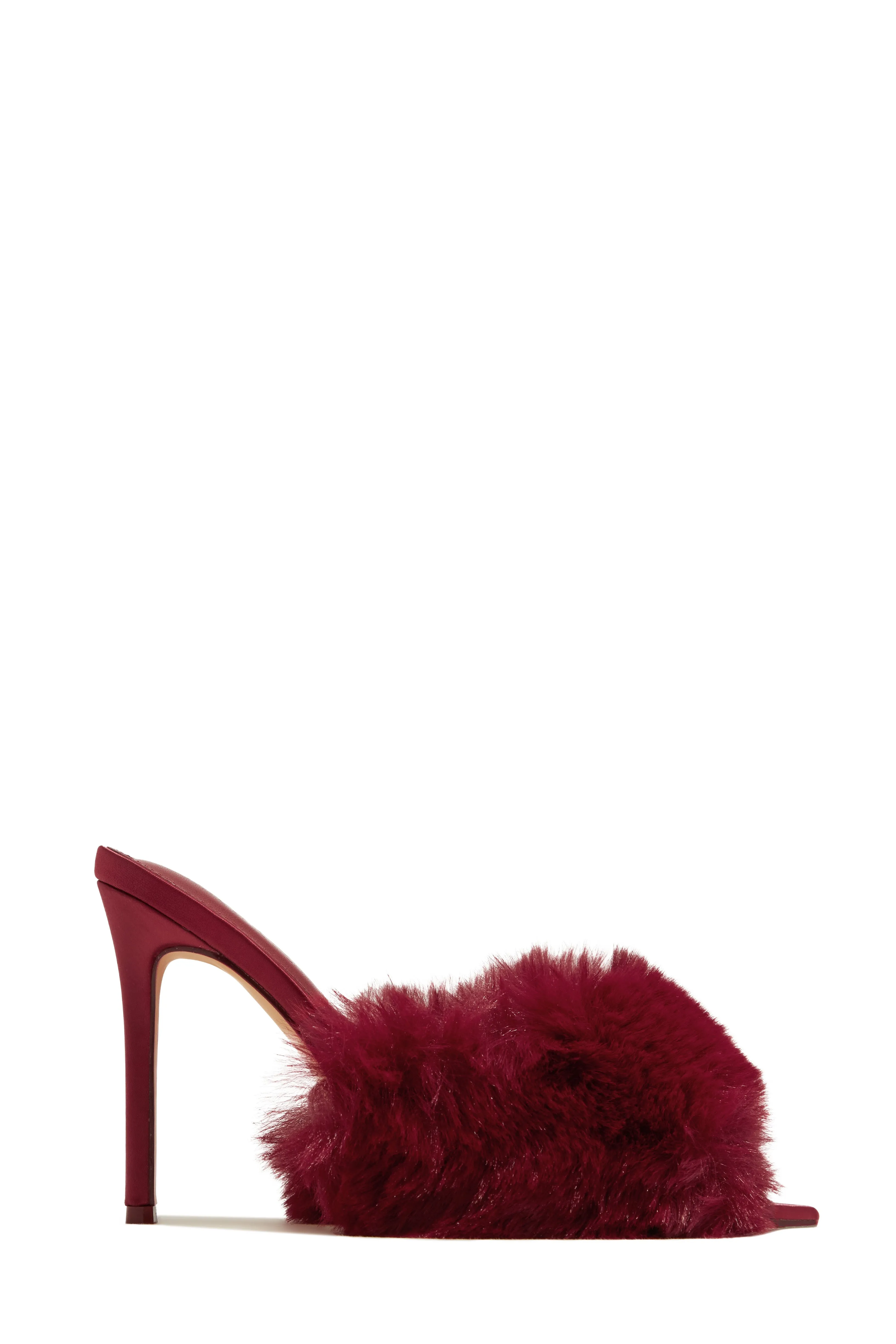 Cherie Faux Fur High Heel Mules - Cherry