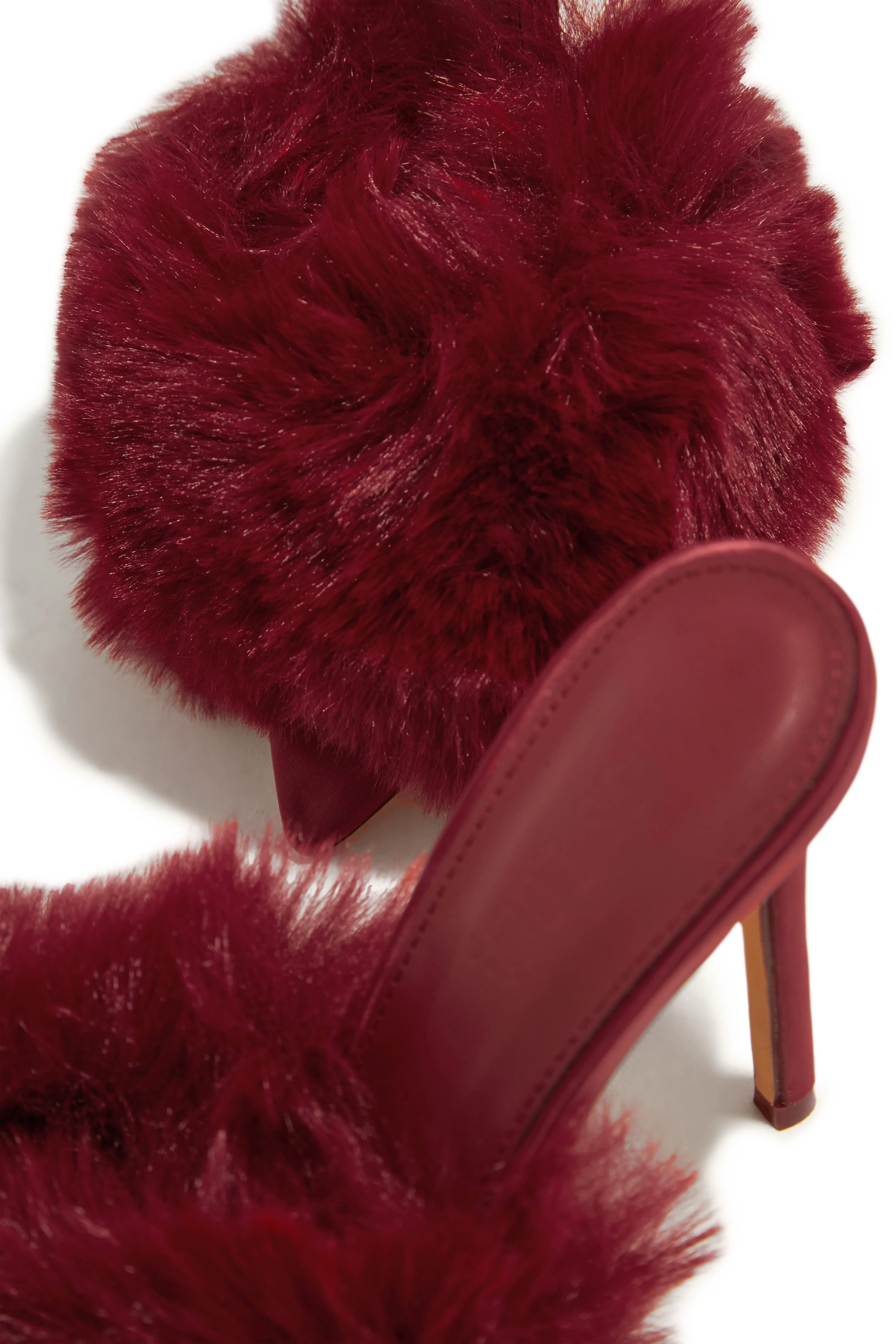 Cherie Faux Fur High Heel Mules - Cherry