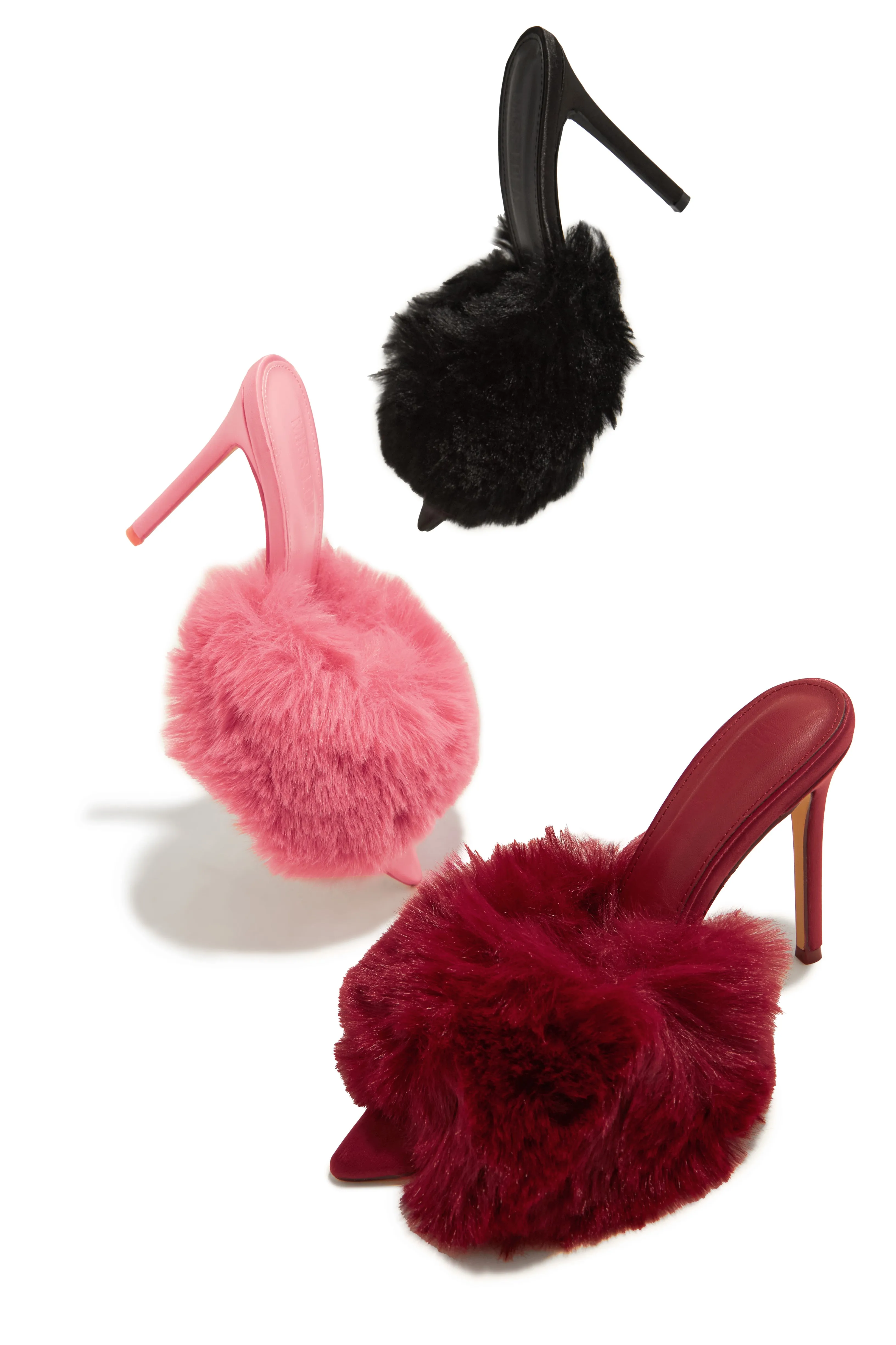 Cherie Faux Fur High Heel Mules - Cherry