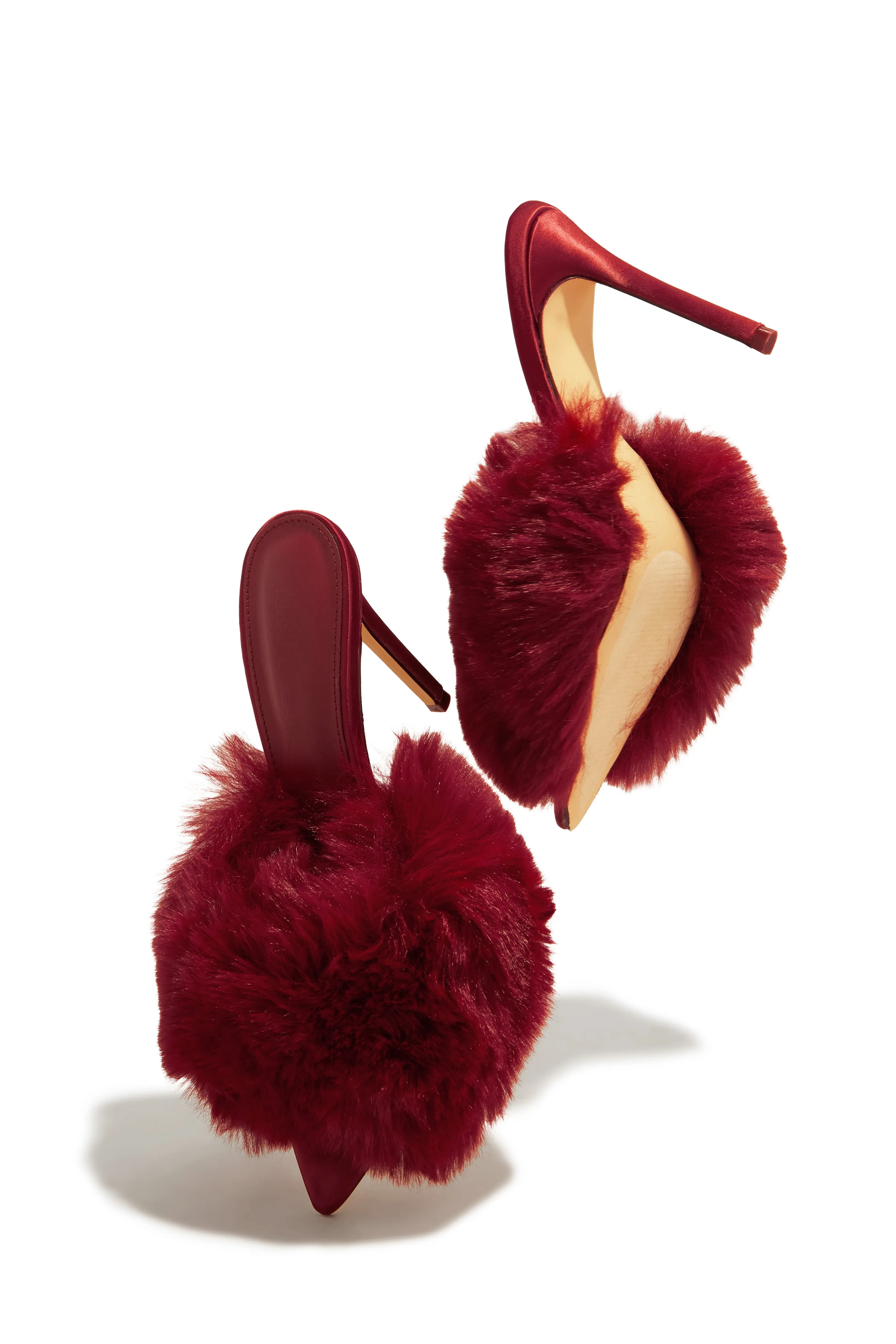 Cherie Faux Fur High Heel Mules - Cherry