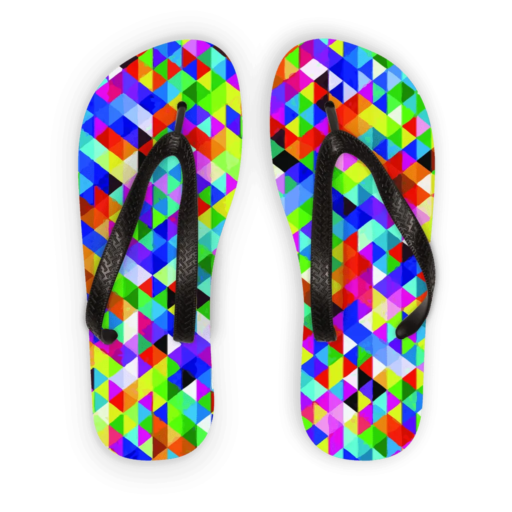 Colorful Geometric Blast Adult Flip Flops