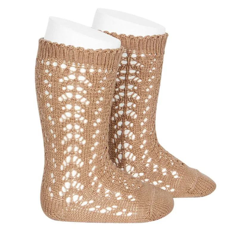 Condor Open Lacework Knee High Socks - Camel