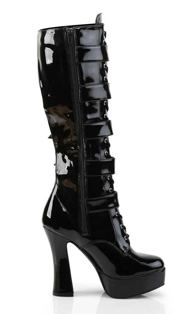 ELECTRA-2042 Black Patent Knee High Boots