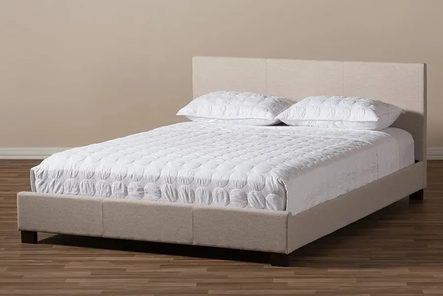 Elizabeth Beige Fabric Upholstered Panel-Stitched Platform Bed (Full)