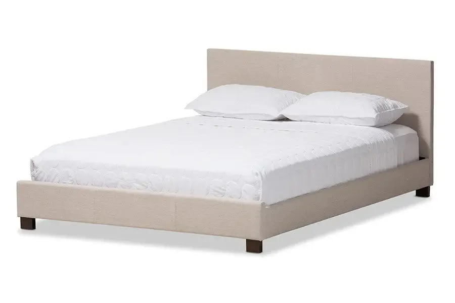 Elizabeth Beige Fabric Upholstered Panel-Stitched Platform Bed (Full)