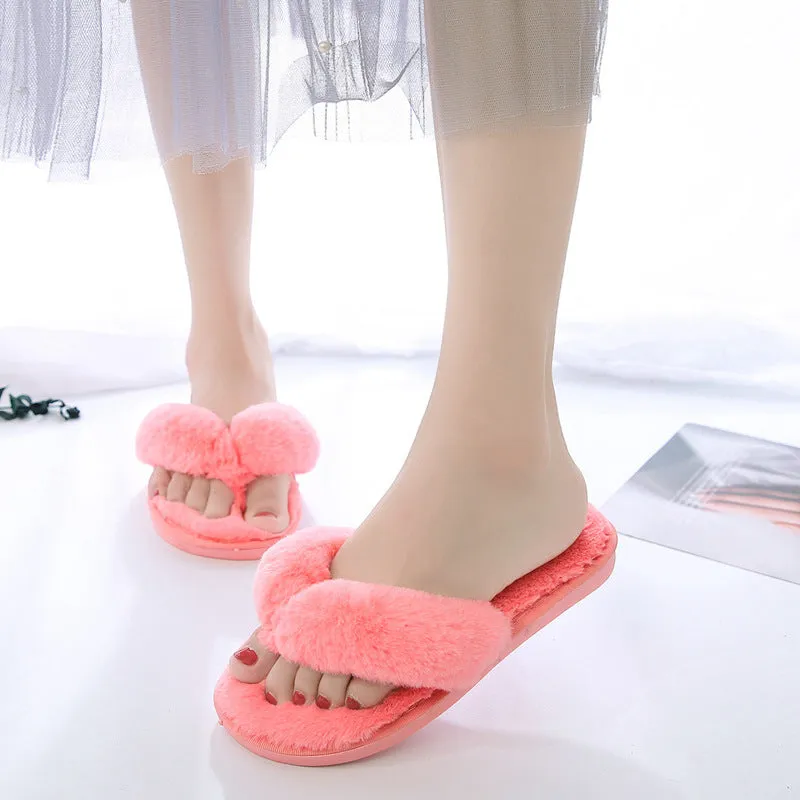 Flip Cotton Drag Plush Flip Flops Low Heel