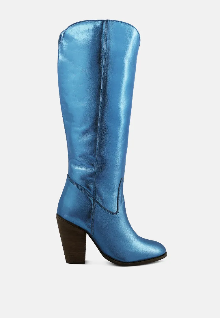 GREAT-STORM Blue Metallic Leather Calf Boots