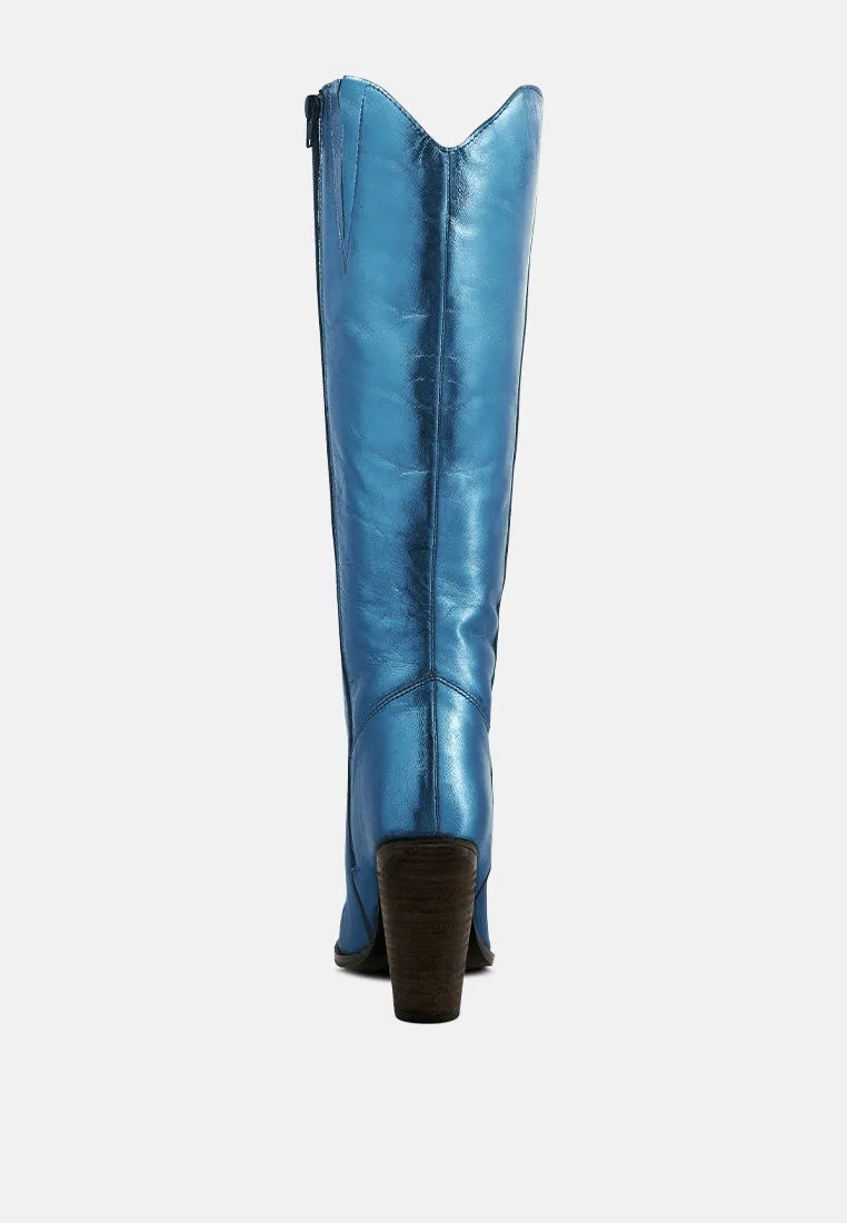 GREAT-STORM Blue Metallic Leather Calf Boots