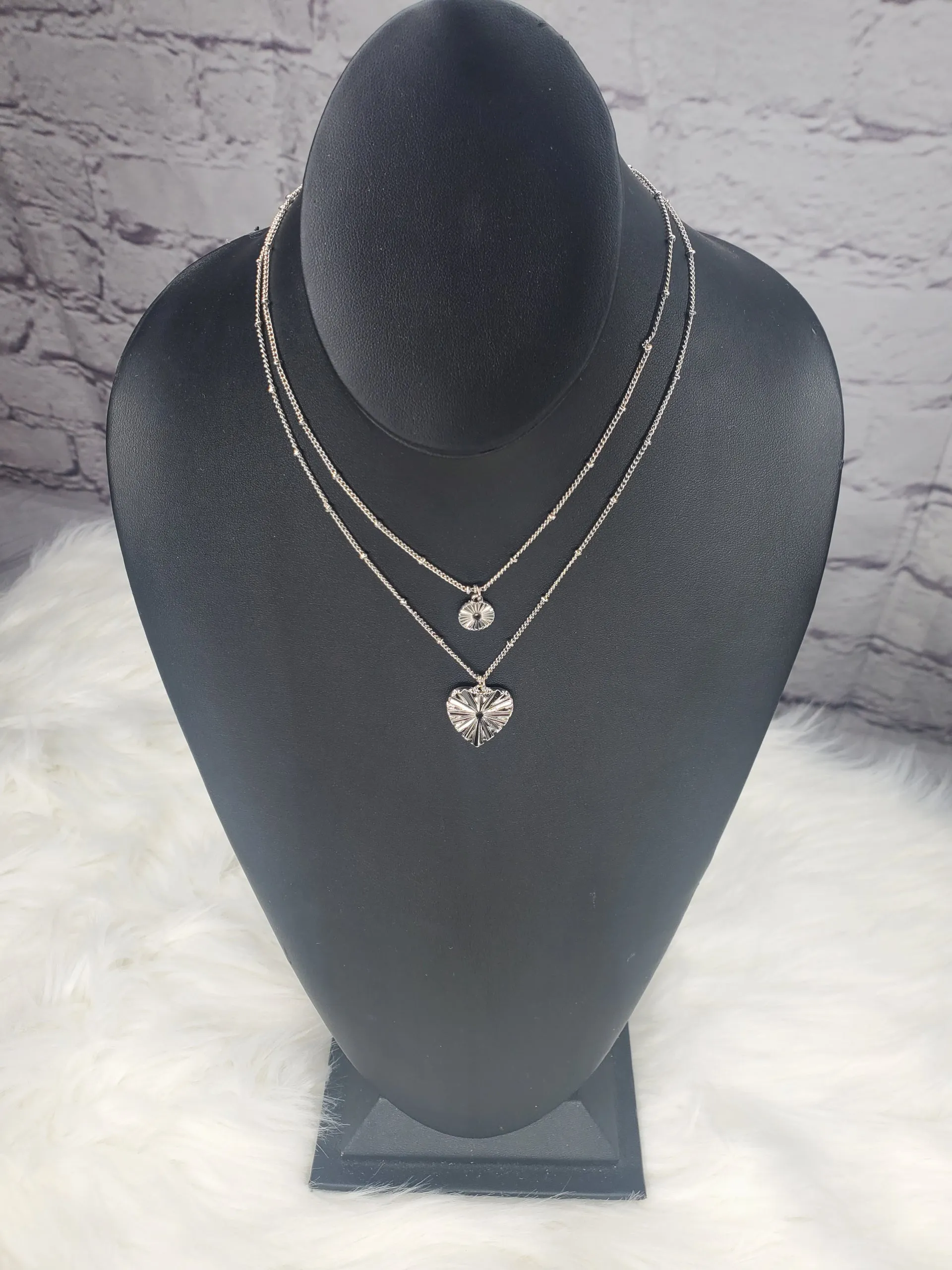 Influence heart and disc dainty layered necklace