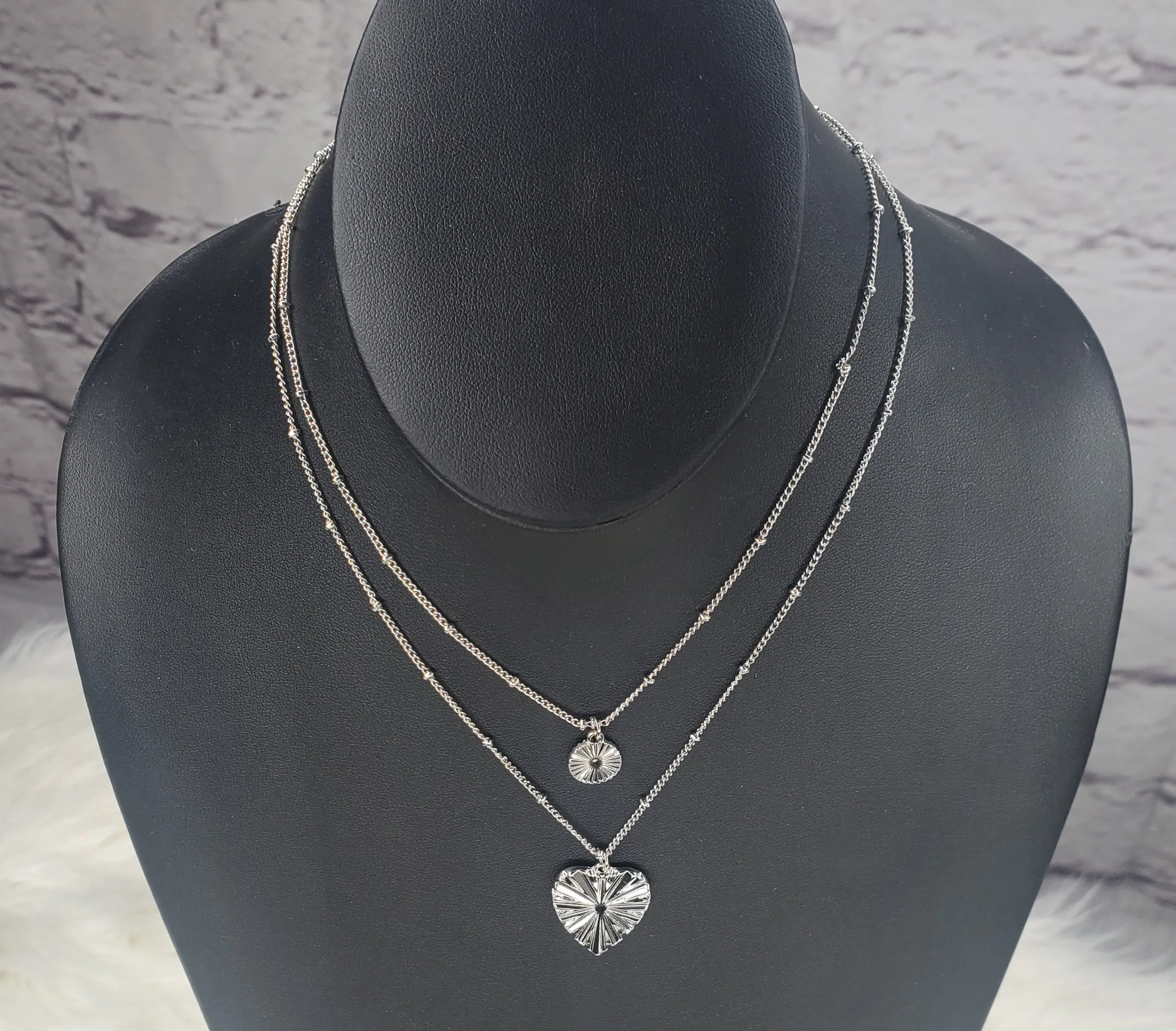 Influence heart and disc dainty layered necklace