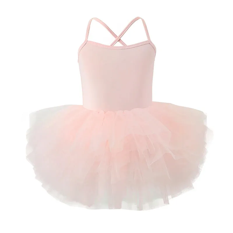 Little Girl Ballerina Tutu Dress Bodysuit, Professional Ballet Dancing Costume with Tulle Skirt for Toddler, White Black and Light Pink