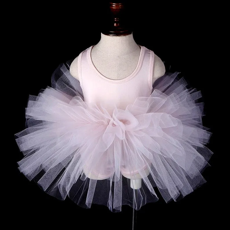 Little Girl Ballerina Tutu Dress Bodysuit, Professional Ballet Dancing Costume with Tulle Skirt for Toddler, White Black and Light Pink