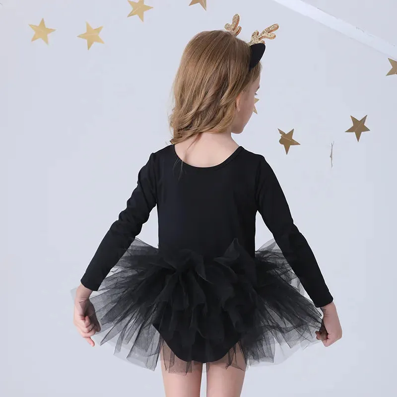 Little Girl Ballerina Tutu Dress Bodysuit, Professional Ballet Dancing Costume with Tulle Skirt for Toddler, White Black and Light Pink