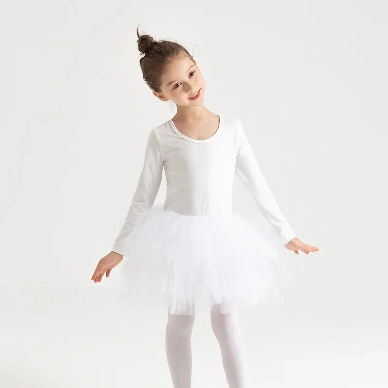 Little Girl Ballerina Tutu Dress Bodysuit, Professional Ballet Dancing Costume with Tulle Skirt for Toddler, White Black and Light Pink