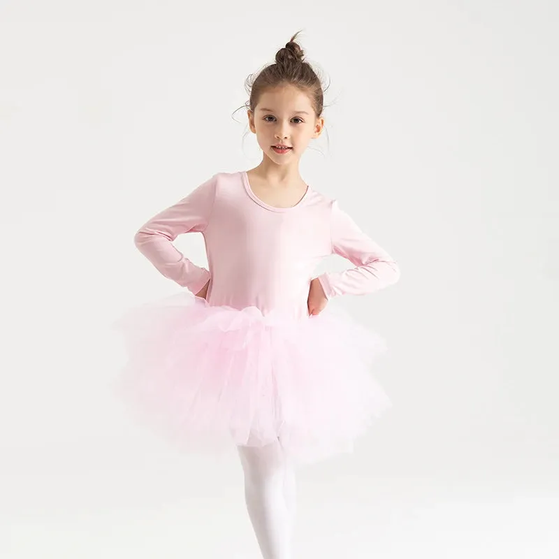 Little Girl Ballerina Tutu Dress Bodysuit, Professional Ballet Dancing Costume with Tulle Skirt for Toddler, White Black and Light Pink