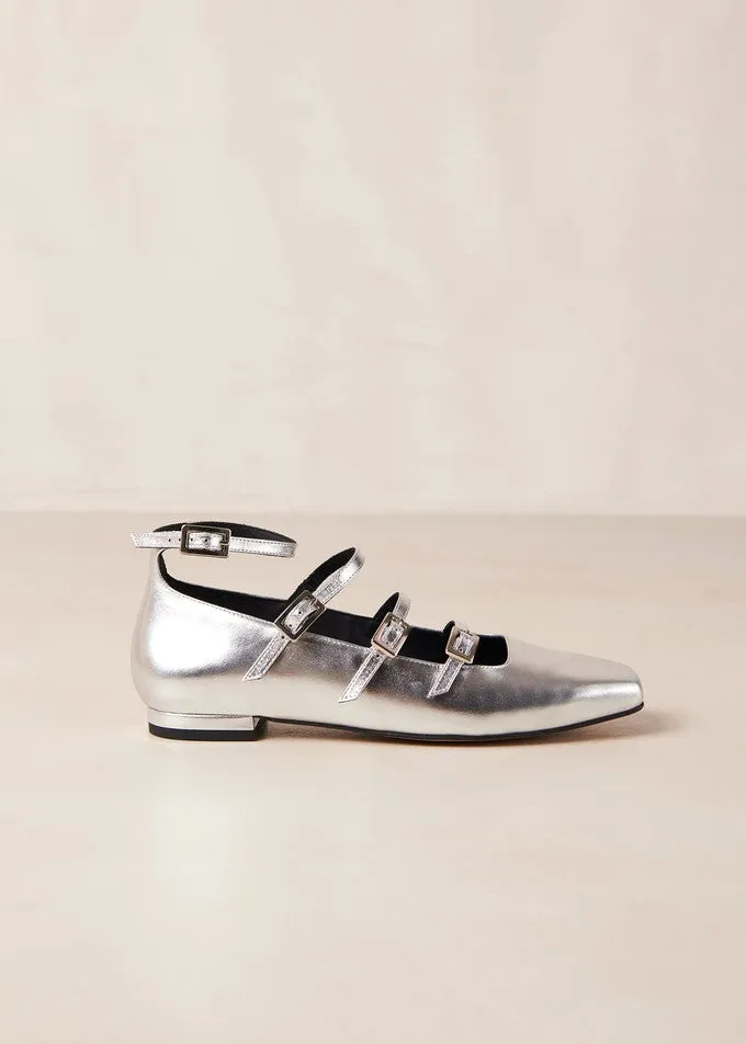 Luke Shimmer Silver Leather Ballet Flats