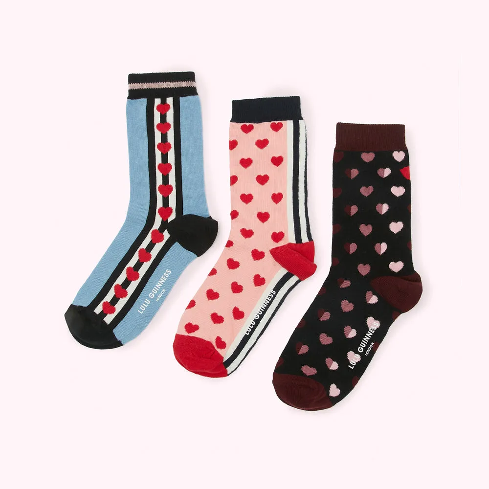 MULTI HEARTS ANKLE SOCKS - 3 PAIRS