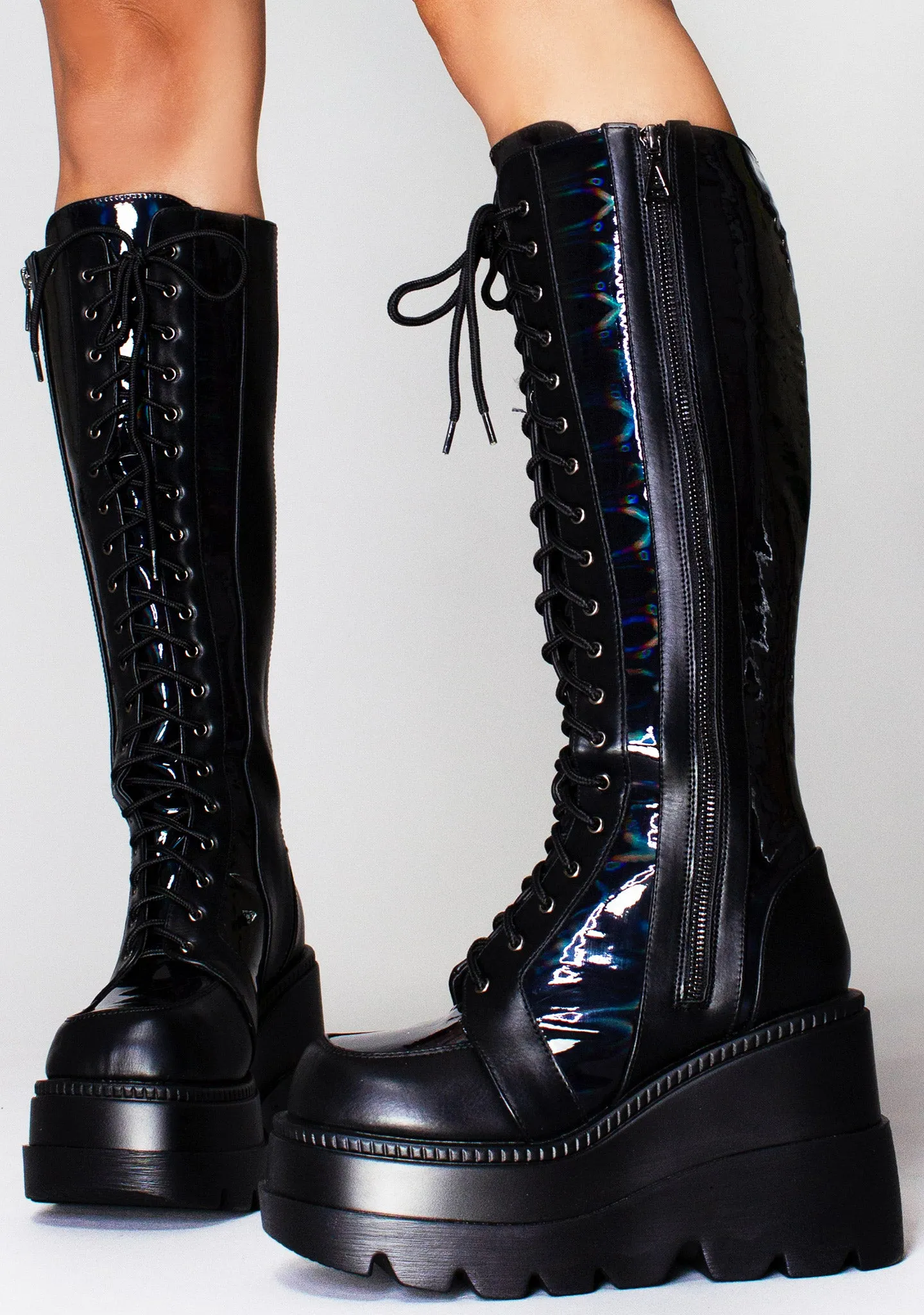 Nightshade Hi Hologram Black Platform Boots