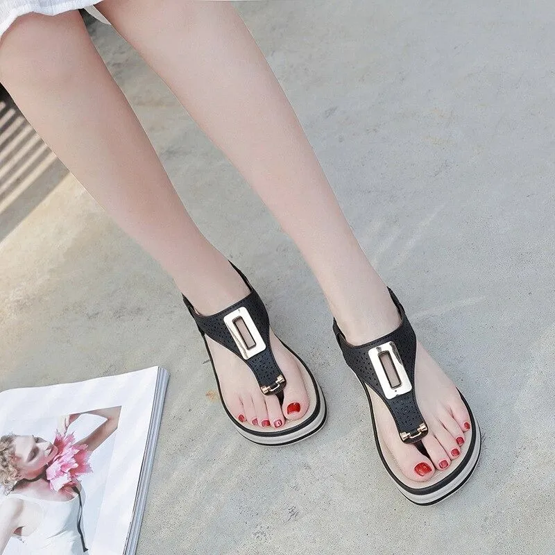 OCW Sandals For Female Comfortable Metal Buckle Wedge Heel Fashion Design