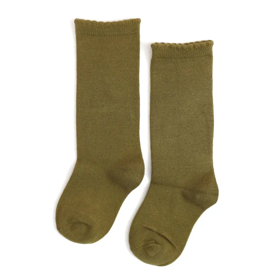 Olive Scalloped Knee High Socks