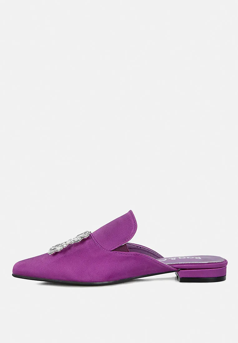 PERRINE Diamante Brooch Slip On Mules in Purple