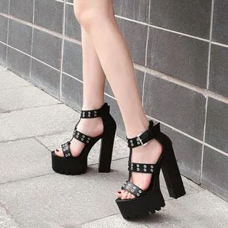 Round Hole Strap High-Heel Shoes SD01440