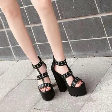 Round Hole Strap High-Heel Shoes SD01440