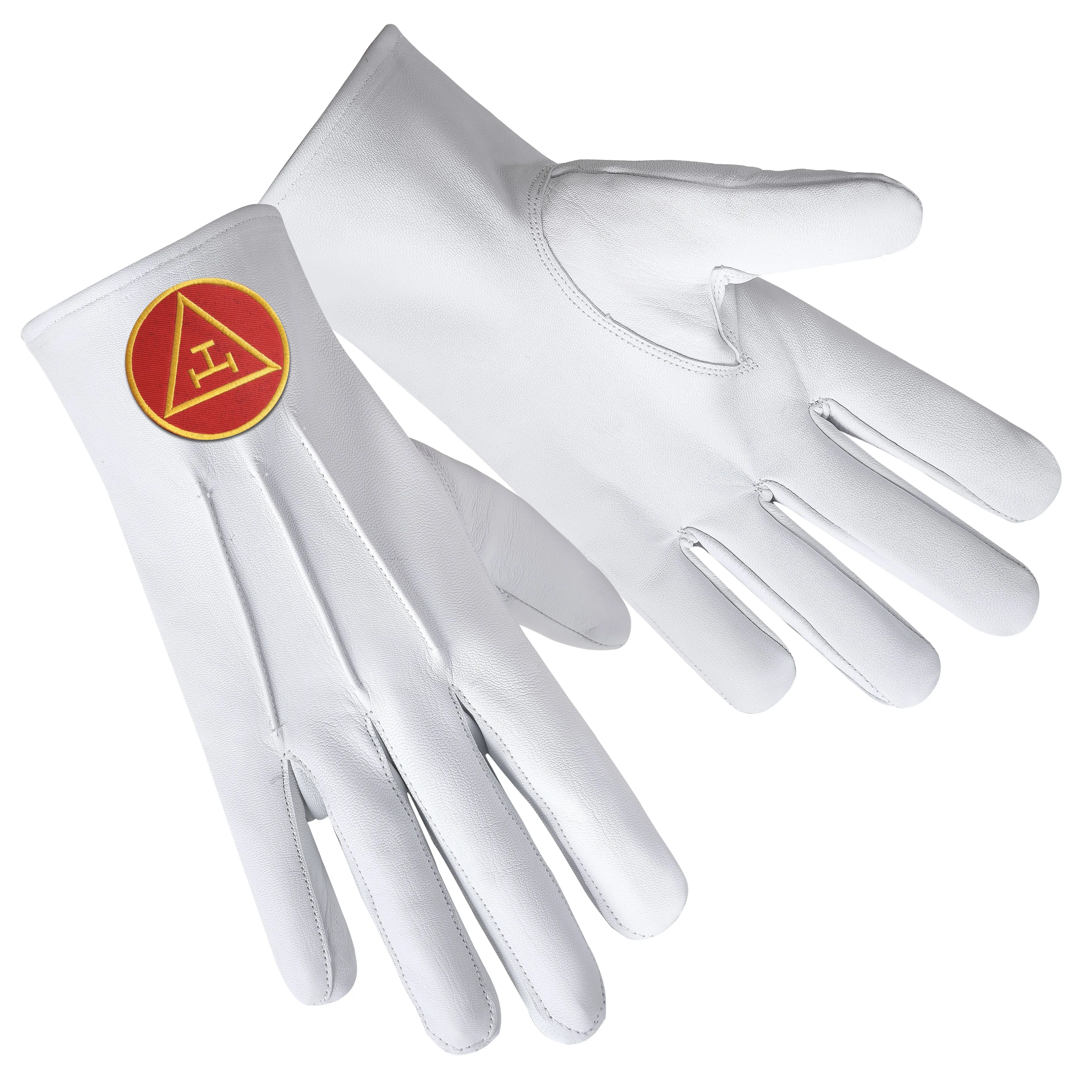 Royal Arch Chapter Gloves - Leather With Red Triple Tau Emblem